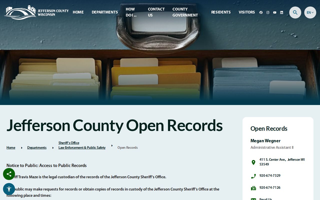 Jefferson County arrest record request instructions from the Sheriff