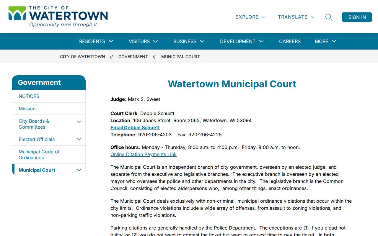 Watertown Municipal Court criminal and citation records source