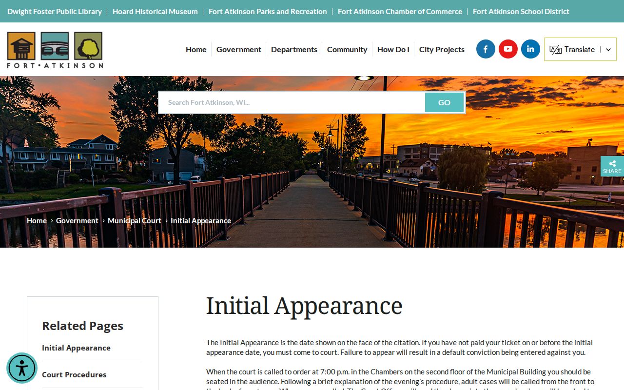 Fort Atkinson initial appearance citation record process