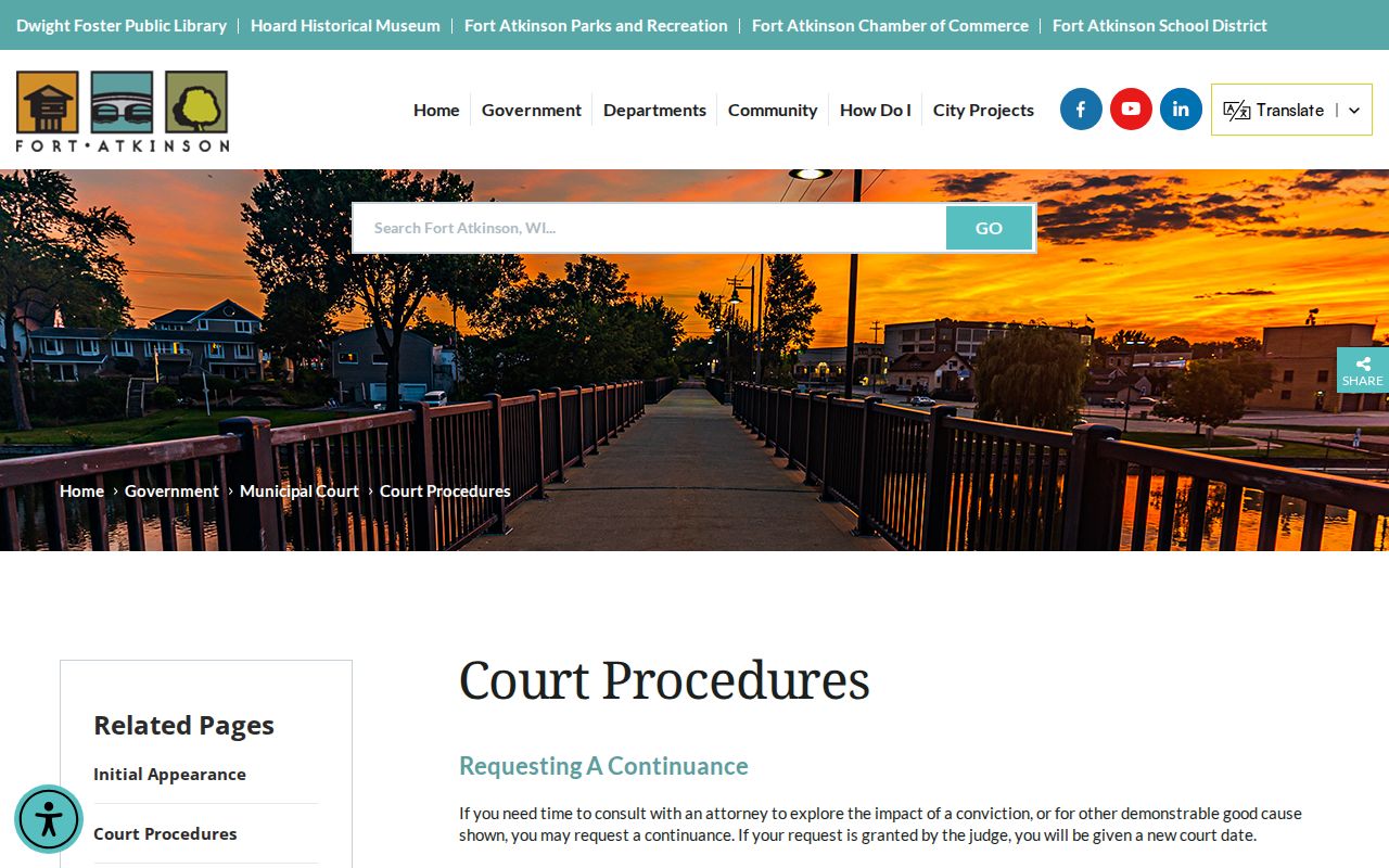 Fort Atkinson municipal citation record court procedures