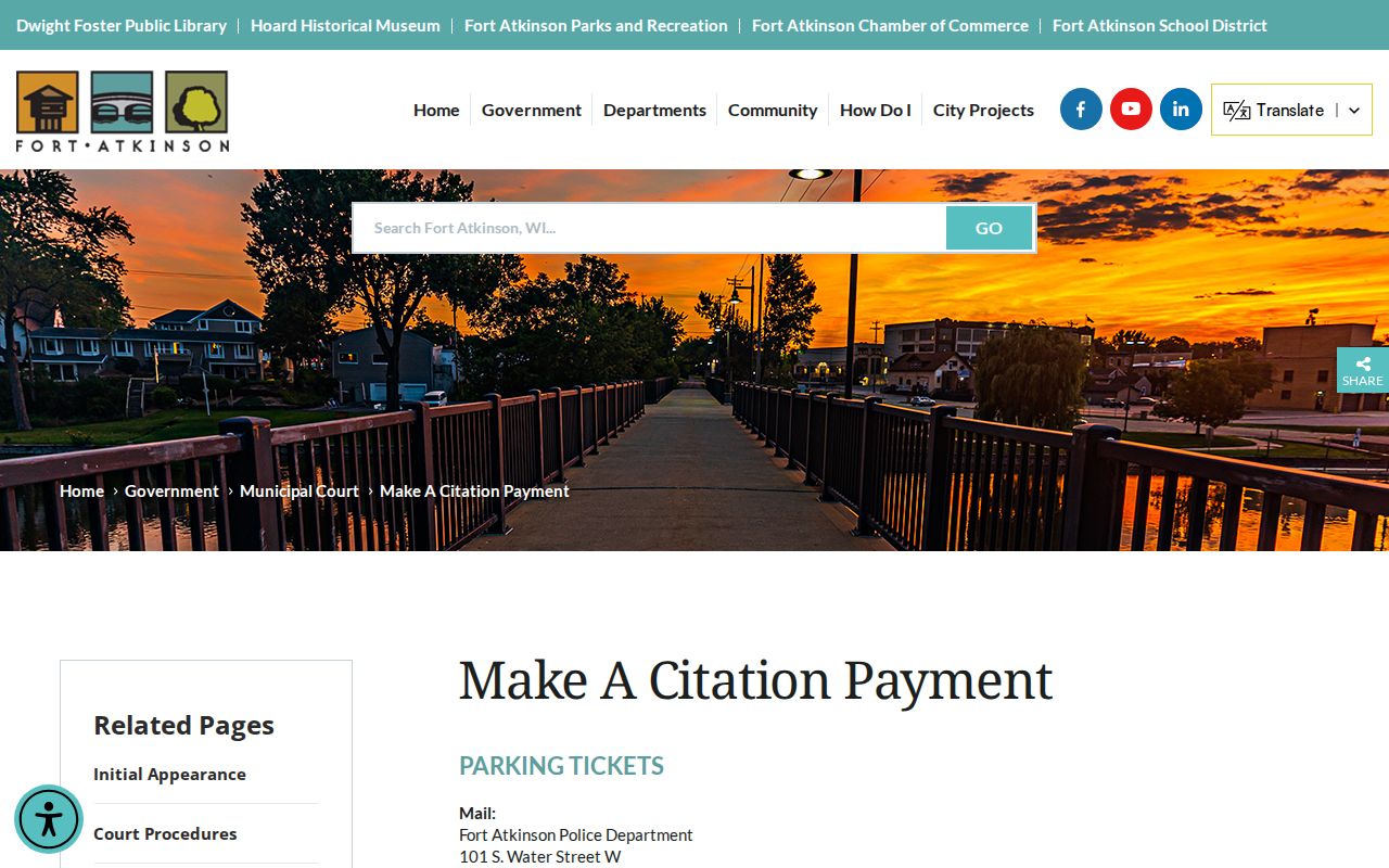 Fort Atkinson municipal citation payment record channel