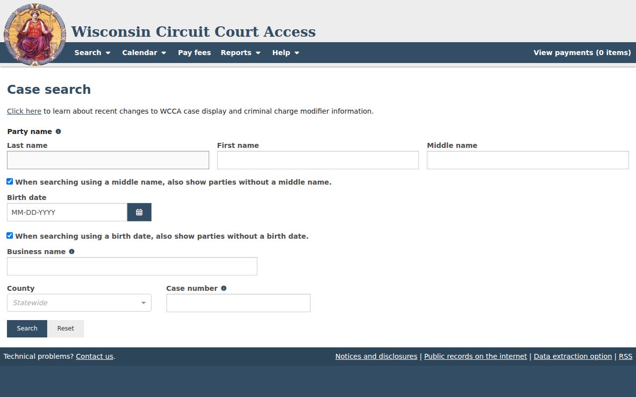 Jefferson County criminal history search on Wisconsin Circuit Court Access