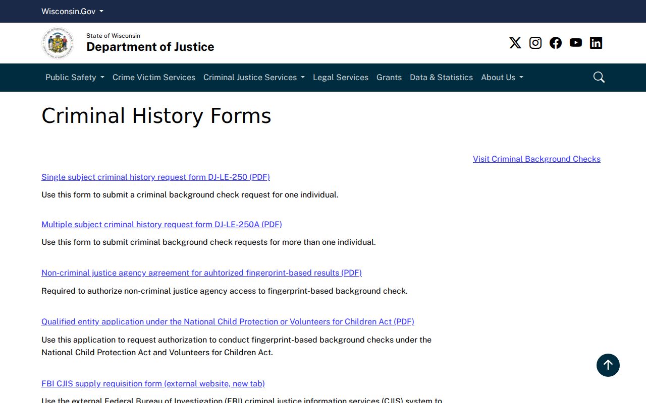 Wisconsin DOJ forms for Jefferson County criminal record review