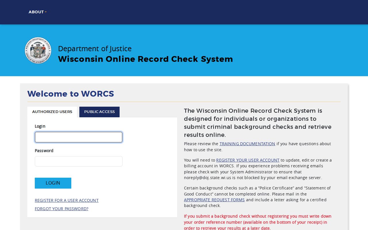 WORCS portal for Jefferson County criminal record checks